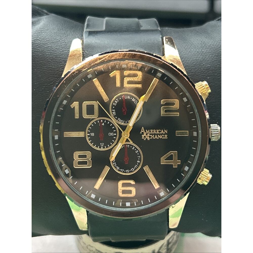 American Exchange Gold Tone Black Dial Large Men’s Watch